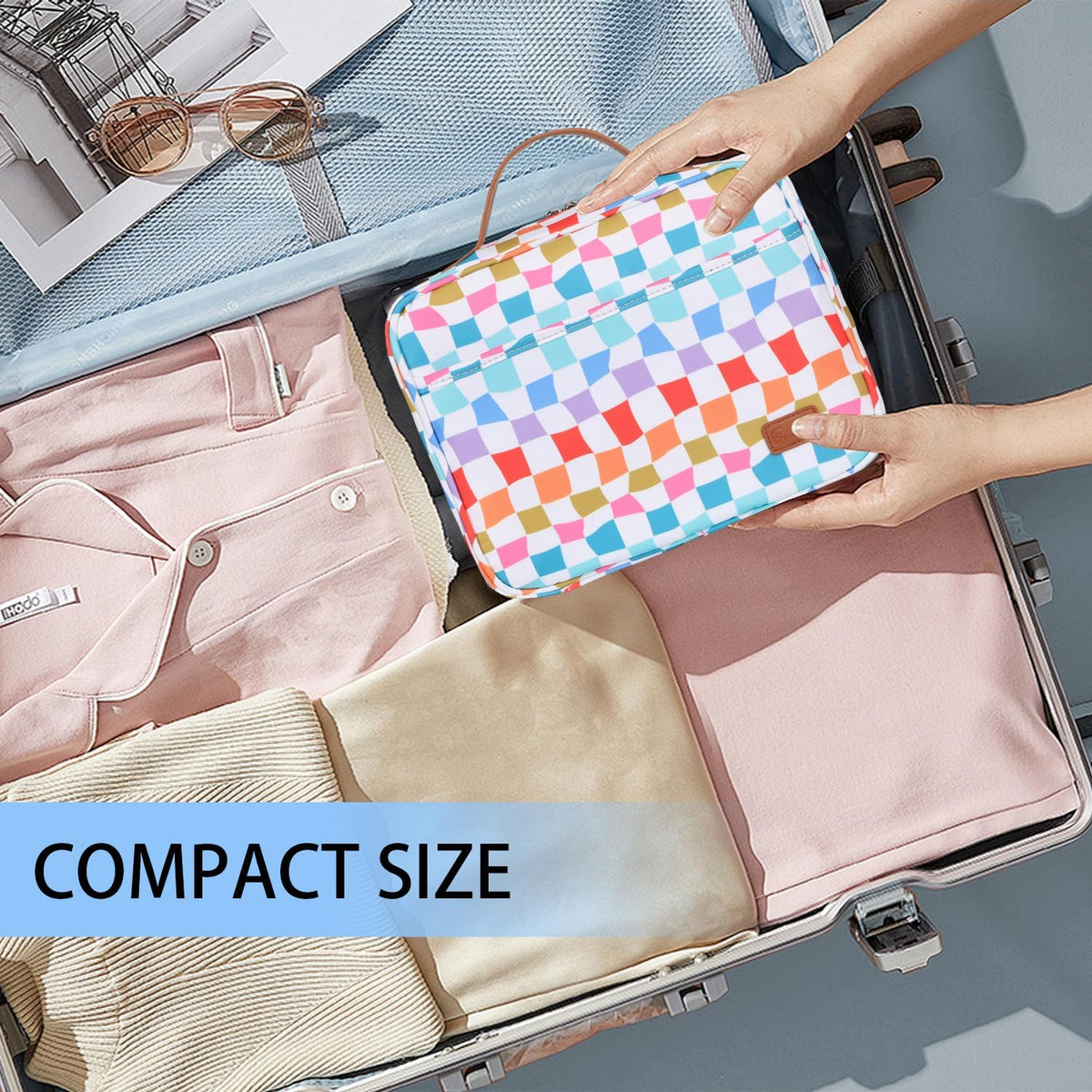 Hanging Travel Toiletry Bag,Large Capacity Cosmetic Travel Toiletry Organizer for Women with 4 Compartments & 1 Sturdy Hook,Perfect for Travel/Daily Use/Christmas