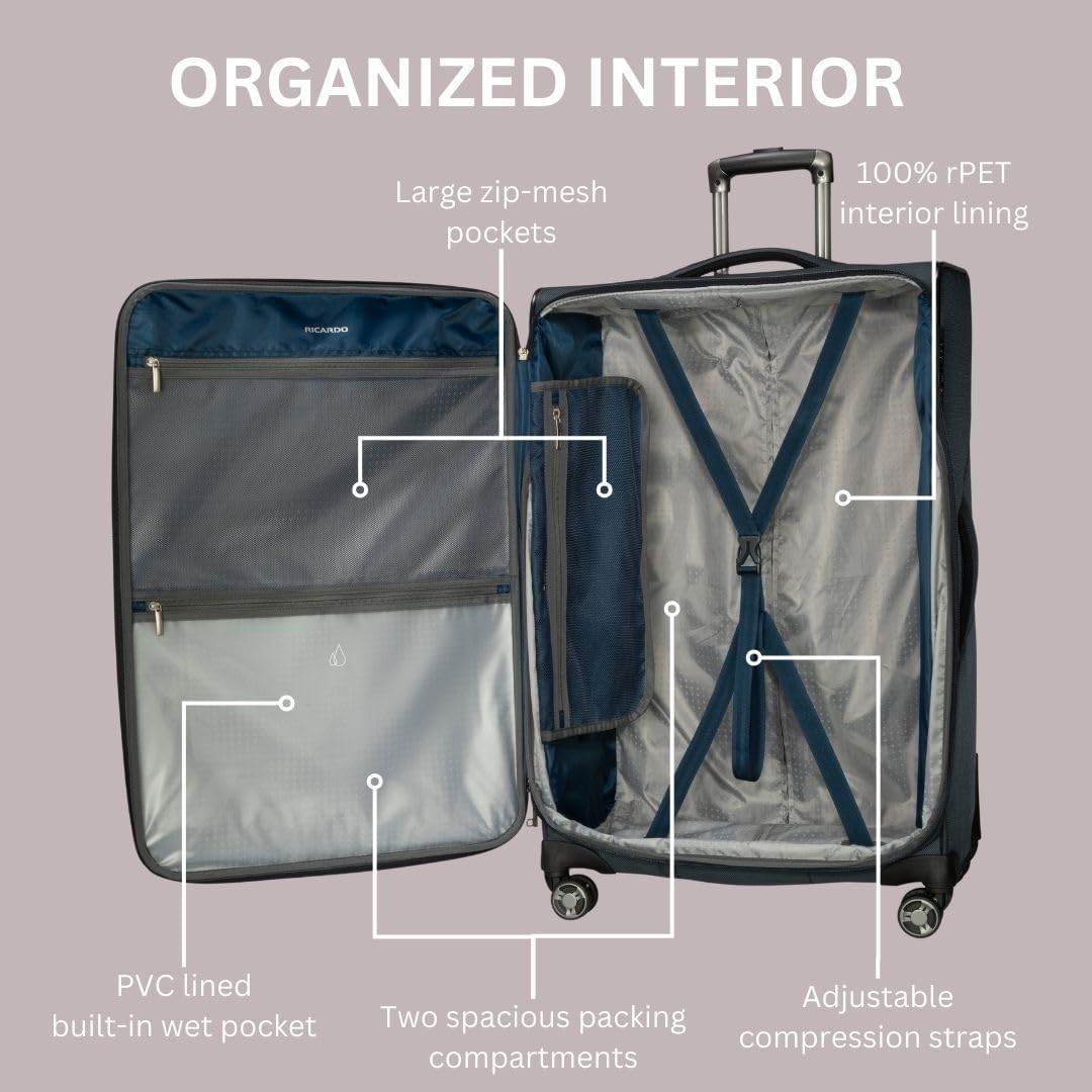 Avalon Softside Carry-On Luggage Made with Sustainable 100% Recycled PET (rPET), Lightweight, Eco-Friendly Travel, Expandable, Dual Spinner Wheels, Serengeti Night, 20-inch