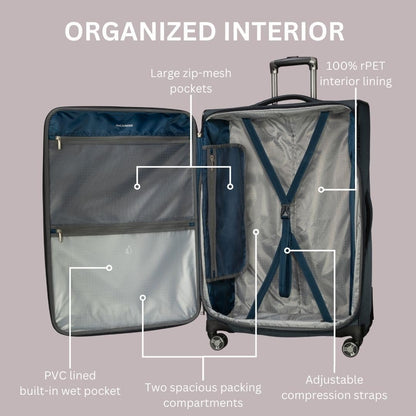Avalon Softside Carry-On Luggage Made with Sustainable 100% Recycled PET (rPET), Lightweight, Eco-Friendly Travel, Expandable, Dual Spinner Wheels, Serengeti Night, 20-inch