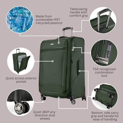 Avalon Softside Carry-On Luggage Made with Sustainable 100% Recycled PET (rPET), Lightweight, Eco-Friendly Travel, Expandable, Dual Spinner Wheels, Serengeti Night, 20-inch
