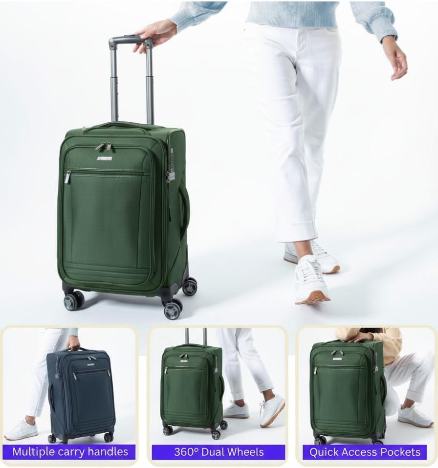 Avalon Softside Carry-On Luggage Made with Sustainable 100% Recycled PET (rPET), Lightweight, Eco-Friendly Travel, Expandable, Dual Spinner Wheels, Serengeti Night, 20-inch