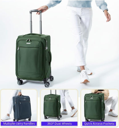 Avalon Softside Carry-On Luggage Made with Sustainable 100% Recycled PET (rPET), Lightweight, Eco-Friendly Travel, Expandable, Dual Spinner Wheels, Serengeti Night, 20-inch