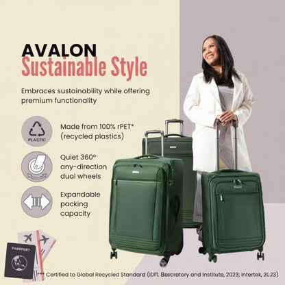 Avalon Softside Carry-On Luggage Made with Sustainable 100% Recycled PET (rPET), Lightweight, Eco-Friendly Travel, Expandable, Dual Spinner Wheels, Serengeti Night, 20-inch