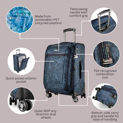 Avalon Softside Carry-On Luggage Made with Sustainable 100% Recycled PET (rPET), Lightweight, Eco-Friendly Travel, Expandable, Dual Spinner Wheels, Serengeti Night, 20-inch
