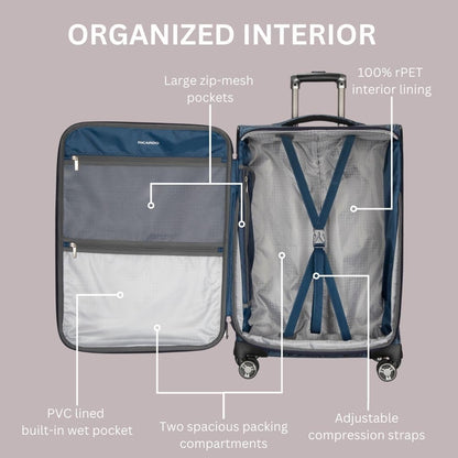 Avalon Softside Carry-On Luggage Made with Sustainable 100% Recycled PET (rPET), Lightweight, Eco-Friendly Travel, Expandable, Dual Spinner Wheels, Serengeti Night, 20-inch
