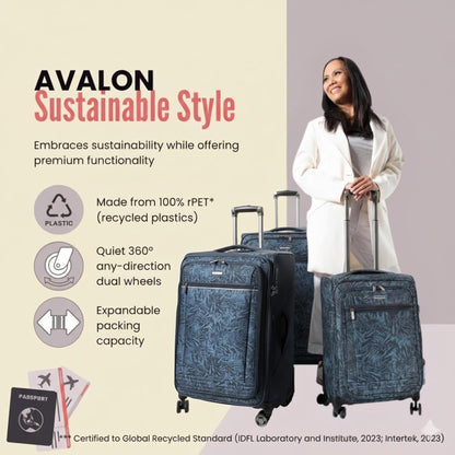 Avalon Softside Carry-On Luggage Made with Sustainable 100% Recycled PET (rPET), Lightweight, Eco-Friendly Travel, Expandable, Dual Spinner Wheels, Serengeti Night, 20-inch