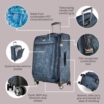 Avalon Softside Carry-On Luggage Made with Sustainable 100% Recycled PET (rPET), Lightweight, Eco-Friendly Travel, Expandable, Dual Spinner Wheels, Serengeti Night, 20-inch