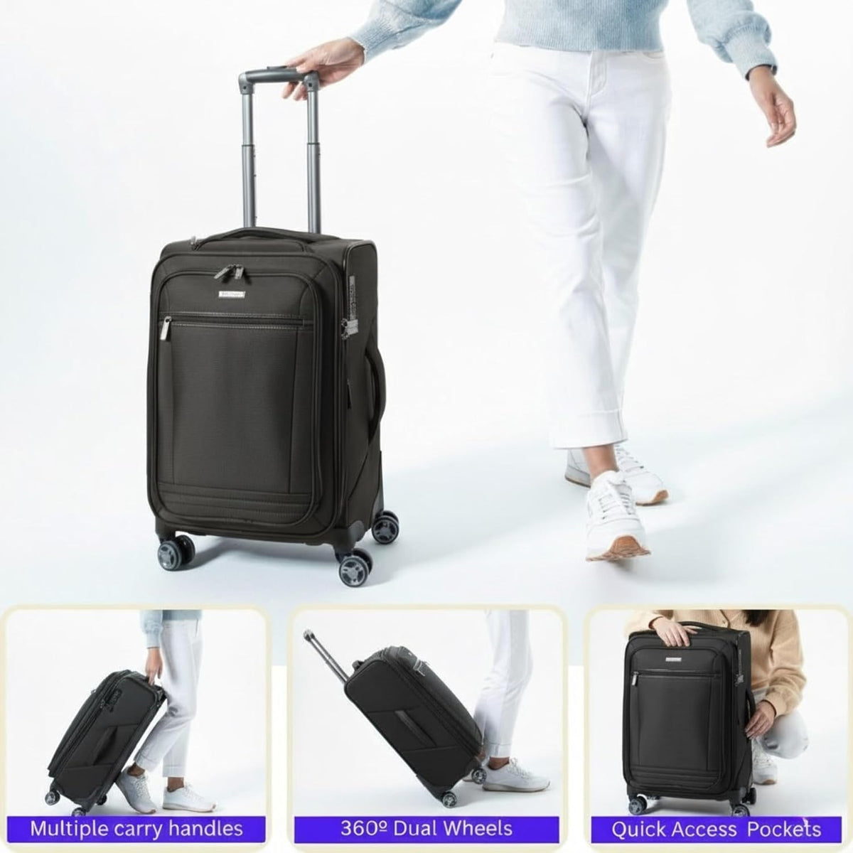 Avalon Softside Carry-On Luggage Made with Sustainable 100% Recycled PET (rPET), Lightweight, Eco-Friendly Travel, Expandable, Dual Spinner Wheels, Serengeti Night, 20-inch