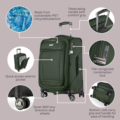 Avalon Softside Carry-On Luggage Made with Sustainable 100% Recycled PET (rPET), Lightweight, Eco-Friendly Travel, Expandable, Dual Spinner Wheels, Serengeti Night, 20-inch