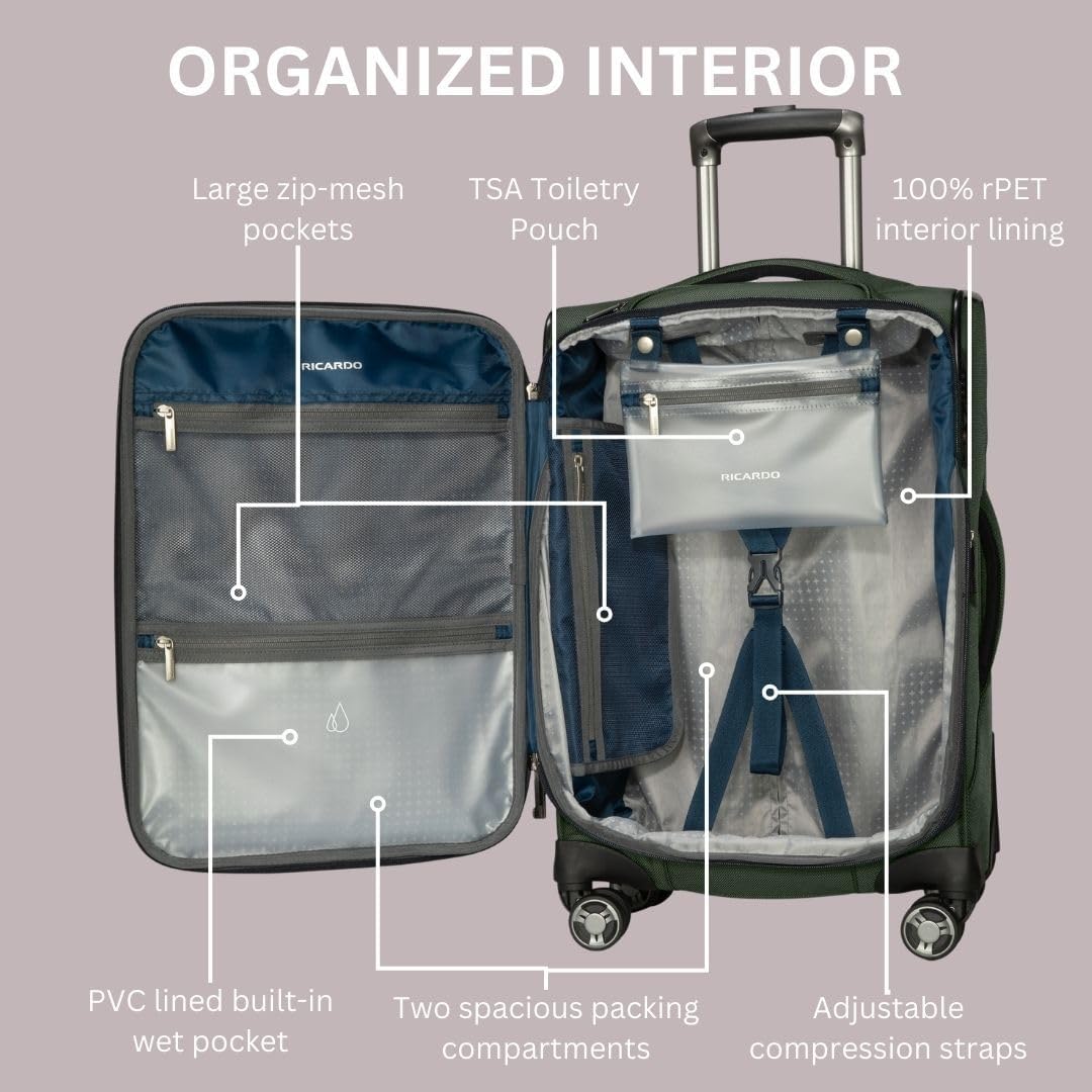 Avalon Softside Carry-On Luggage Made with Sustainable 100% Recycled PET (rPET), Lightweight, Eco-Friendly Travel, Expandable, Dual Spinner Wheels, Serengeti Night, 20-inch