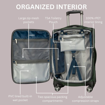 Avalon Softside Carry-On Luggage Made with Sustainable 100% Recycled PET (rPET), Lightweight, Eco-Friendly Travel, Expandable, Dual Spinner Wheels, Serengeti Night, 20-inch