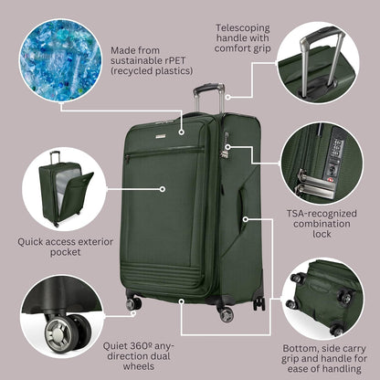 Avalon Softside Carry-On Luggage Made with Sustainable 100% Recycled PET (rPET), Lightweight, Eco-Friendly Travel, Expandable, Dual Spinner Wheels, Serengeti Night, 20-inch