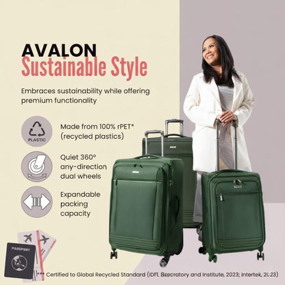 Avalon Softside Carry-On Luggage Made with Sustainable 100% Recycled PET (rPET), Lightweight, Eco-Friendly Travel, Expandable, Dual Spinner Wheels, Serengeti Night, 20-inch