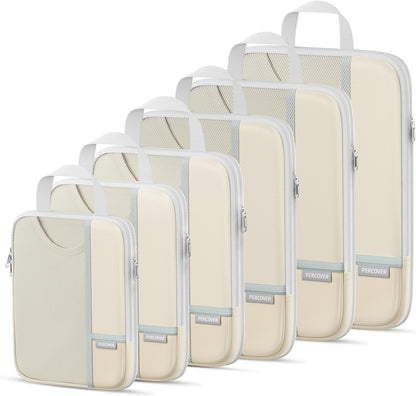 Percover Compression Packing Cubes for Travel, 6-Piece Structured Compression Organizer Set for Organized Packing & Carry-On Luggage, Pink