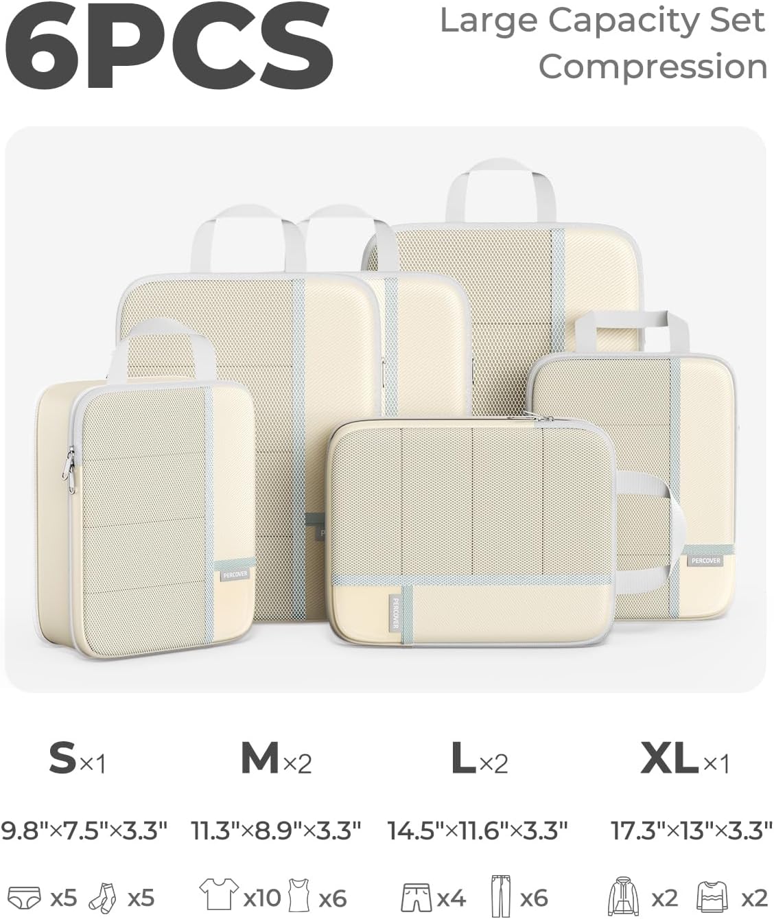 Percover Compression Packing Cubes for Travel, 6-Piece Structured Compression Organizer Set for Organized Packing & Carry-On Luggage, Pink