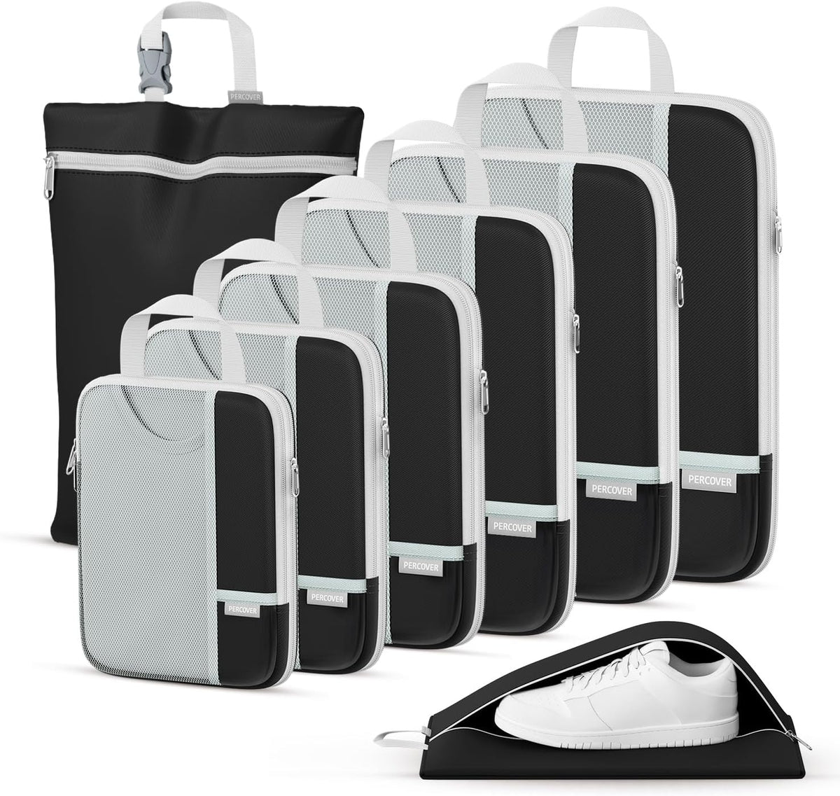 Percover Compression Packing Cubes for Travel, 6-Piece Structured Compression Organizer Set for Organized Packing & Carry-On Luggage, Pink