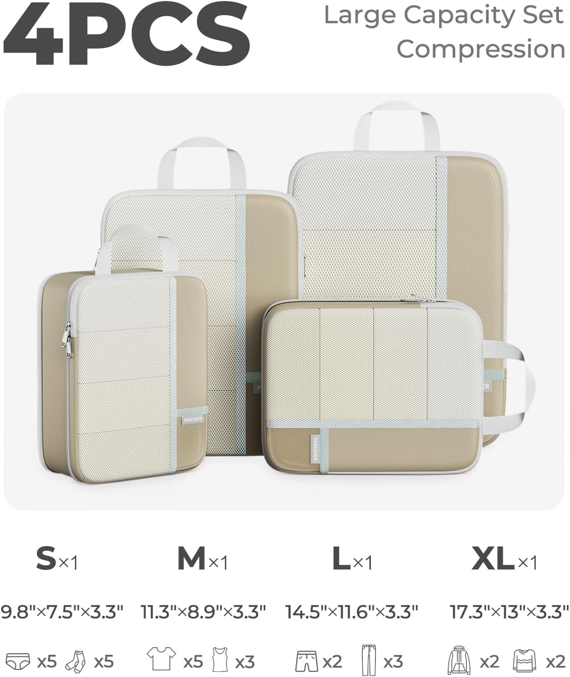 Percover Compression Packing Cubes for Travel, 6-Piece Structured Compression Organizer Set for Organized Packing & Carry-On Luggage, Pink