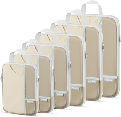 Percover Compression Packing Cubes for Travel, 6-Piece Structured Compression Organizer Set for Organized Packing & Carry-On Luggage, Pink