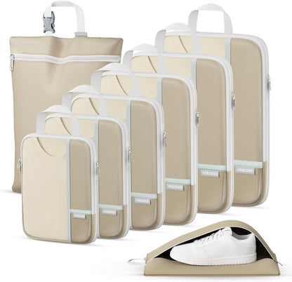 Percover Compression Packing Cubes for Travel, 6-Piece Structured Compression Organizer Set for Organized Packing & Carry-On Luggage, Pink