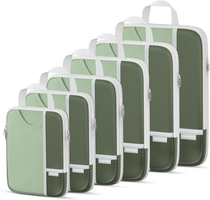 Percover Compression Packing Cubes for Travel, 6-Piece Structured Compression Organizer Set for Organized Packing & Carry-On Luggage, Pink