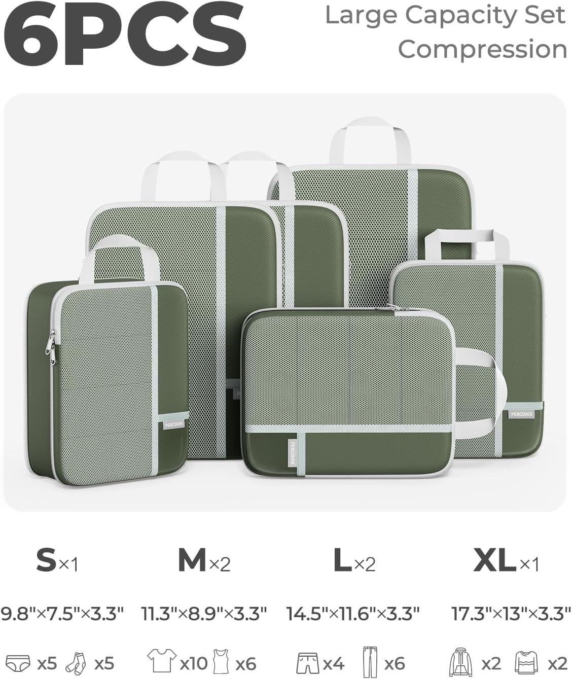 Percover Compression Packing Cubes for Travel, 6-Piece Structured Compression Organizer Set for Organized Packing & Carry-On Luggage, Pink