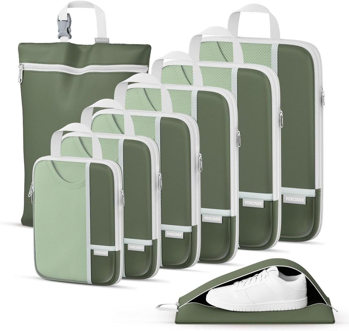 Percover Compression Packing Cubes for Travel, 6-Piece Structured Compression Organizer Set for Organized Packing & Carry-On Luggage, Pink