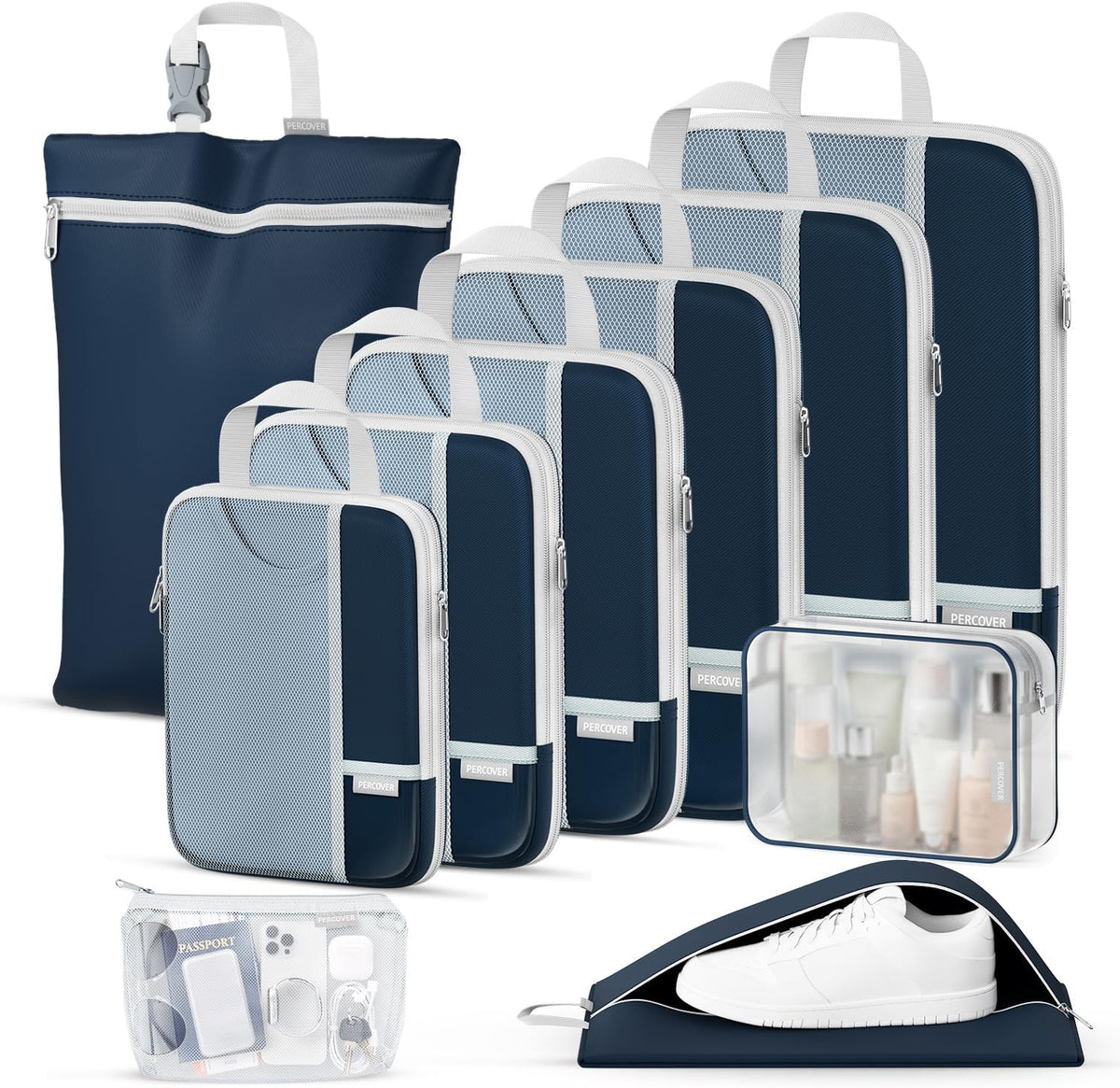 Percover Compression Packing Cubes for Travel, 6-Piece Structured Compression Organizer Set for Organized Packing & Carry-On Luggage, Pink