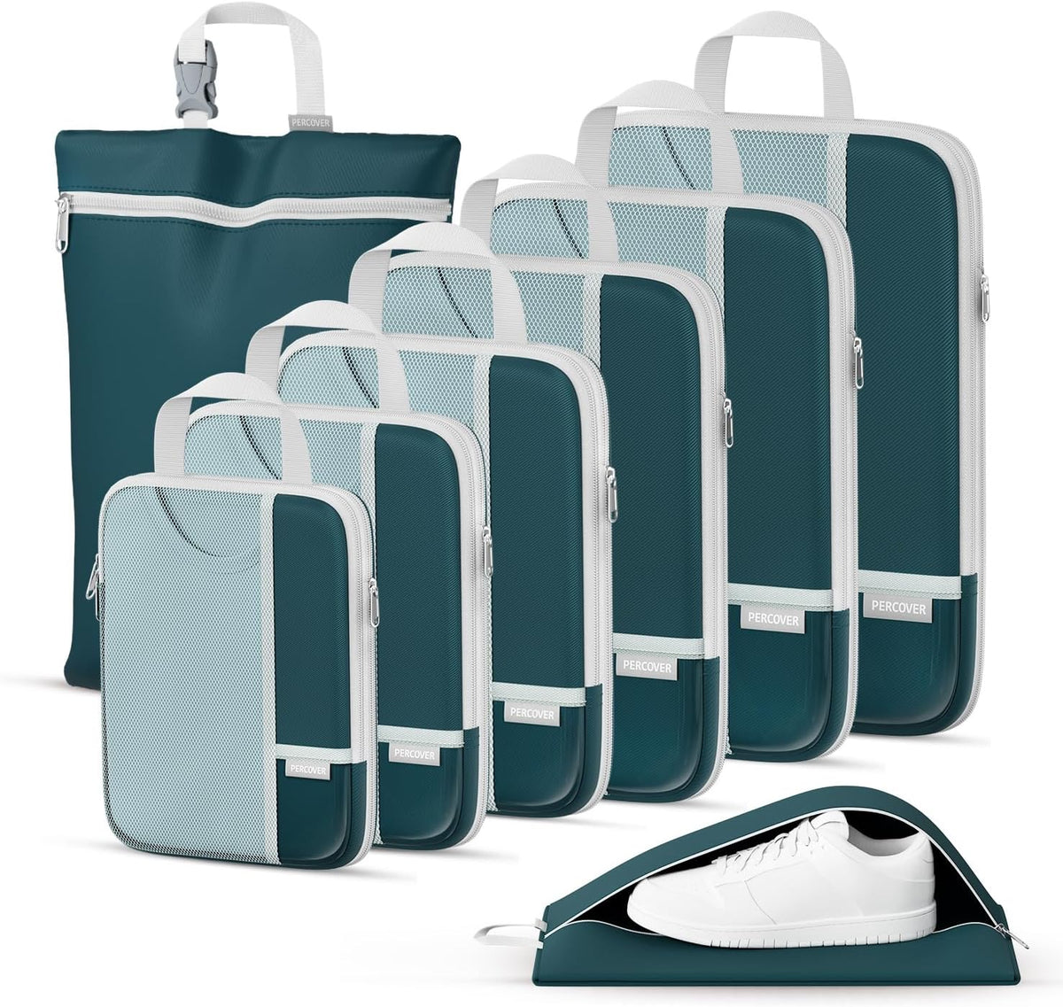Percover Compression Packing Cubes for Travel, 6-Piece Structured Compression Organizer Set for Organized Packing & Carry-On Luggage, Pink