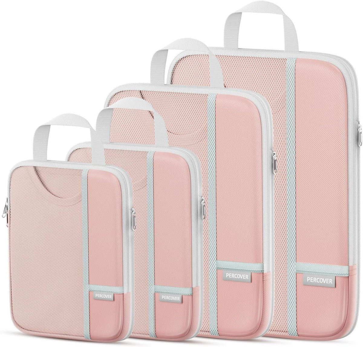 Percover Compression Packing Cubes for Travel, 6-Piece Structured Compression Organizer Set for Organized Packing & Carry-On Luggage, Pink