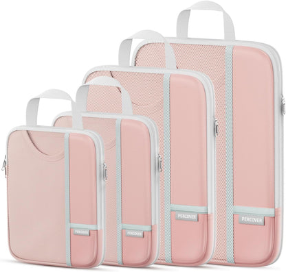 Percover Compression Packing Cubes for Travel, 6-Piece Structured Compression Organizer Set for Organized Packing & Carry-On Luggage, Pink