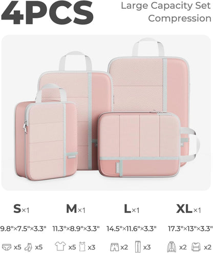 Percover Compression Packing Cubes for Travel, 6-Piece Structured Compression Organizer Set for Organized Packing & Carry-On Luggage, Pink