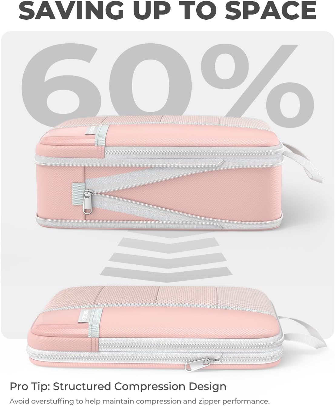 Percover Compression Packing Cubes for Travel, 6-Piece Structured Compression Organizer Set for Organized Packing & Carry-On Luggage, Pink