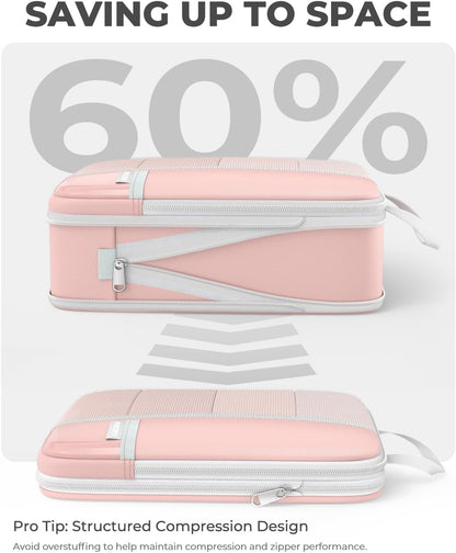 Percover Compression Packing Cubes for Travel, 6-Piece Structured Compression Organizer Set for Organized Packing & Carry-On Luggage, Pink
