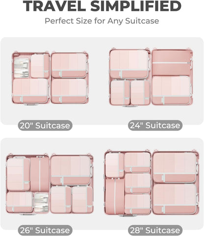 Percover Compression Packing Cubes for Travel, 6-Piece Structured Compression Organizer Set for Organized Packing & Carry-On Luggage, Pink