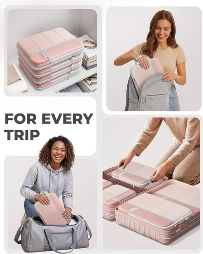 Percover Compression Packing Cubes for Travel, 6-Piece Structured Compression Organizer Set for Organized Packing & Carry-On Luggage, Pink