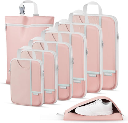 Percover Compression Packing Cubes for Travel, 6-Piece Structured Compression Organizer Set for Organized Packing & Carry-On Luggage, Pink