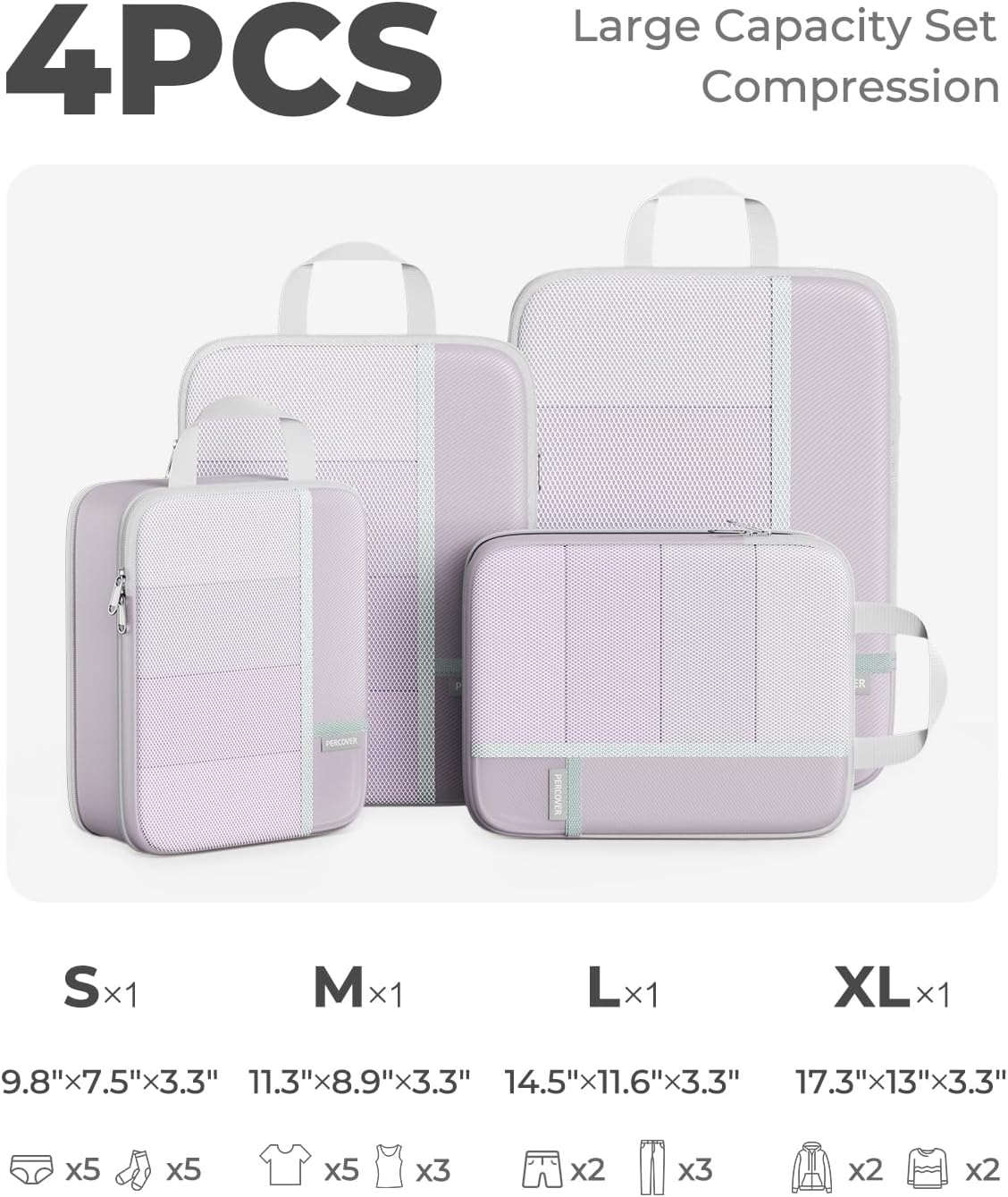 Percover Compression Packing Cubes for Travel, 6-Piece Structured Compression Organizer Set for Organized Packing & Carry-On Luggage, Pink