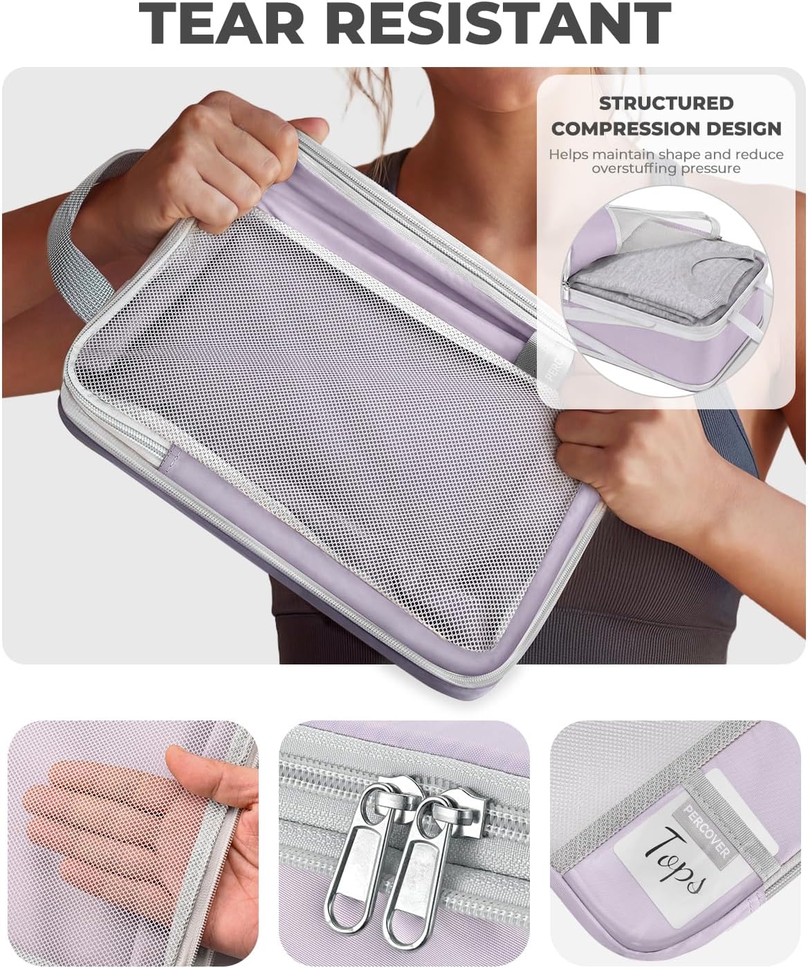 Percover Compression Packing Cubes for Travel, 6-Piece Structured Compression Organizer Set for Organized Packing & Carry-On Luggage, Pink