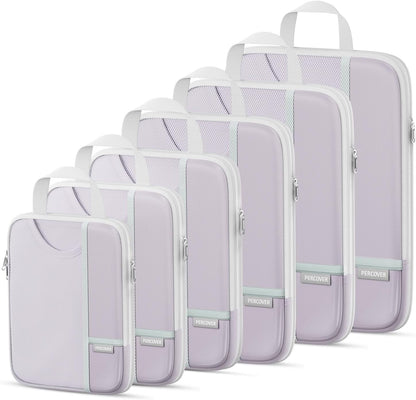 Percover Compression Packing Cubes for Travel, 6-Piece Structured Compression Organizer Set for Organized Packing & Carry-On Luggage, Pink