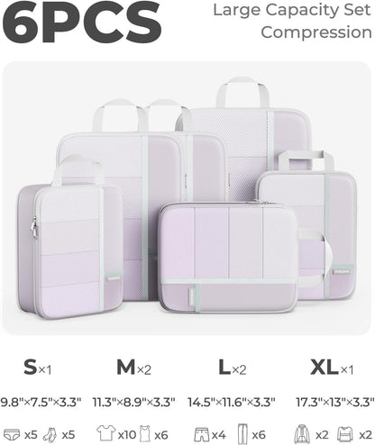 Percover Compression Packing Cubes for Travel, 6-Piece Structured Compression Organizer Set for Organized Packing & Carry-On Luggage, Pink