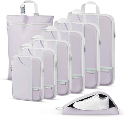 Percover Compression Packing Cubes for Travel, 6-Piece Structured Compression Organizer Set for Organized Packing & Carry-On Luggage, Pink