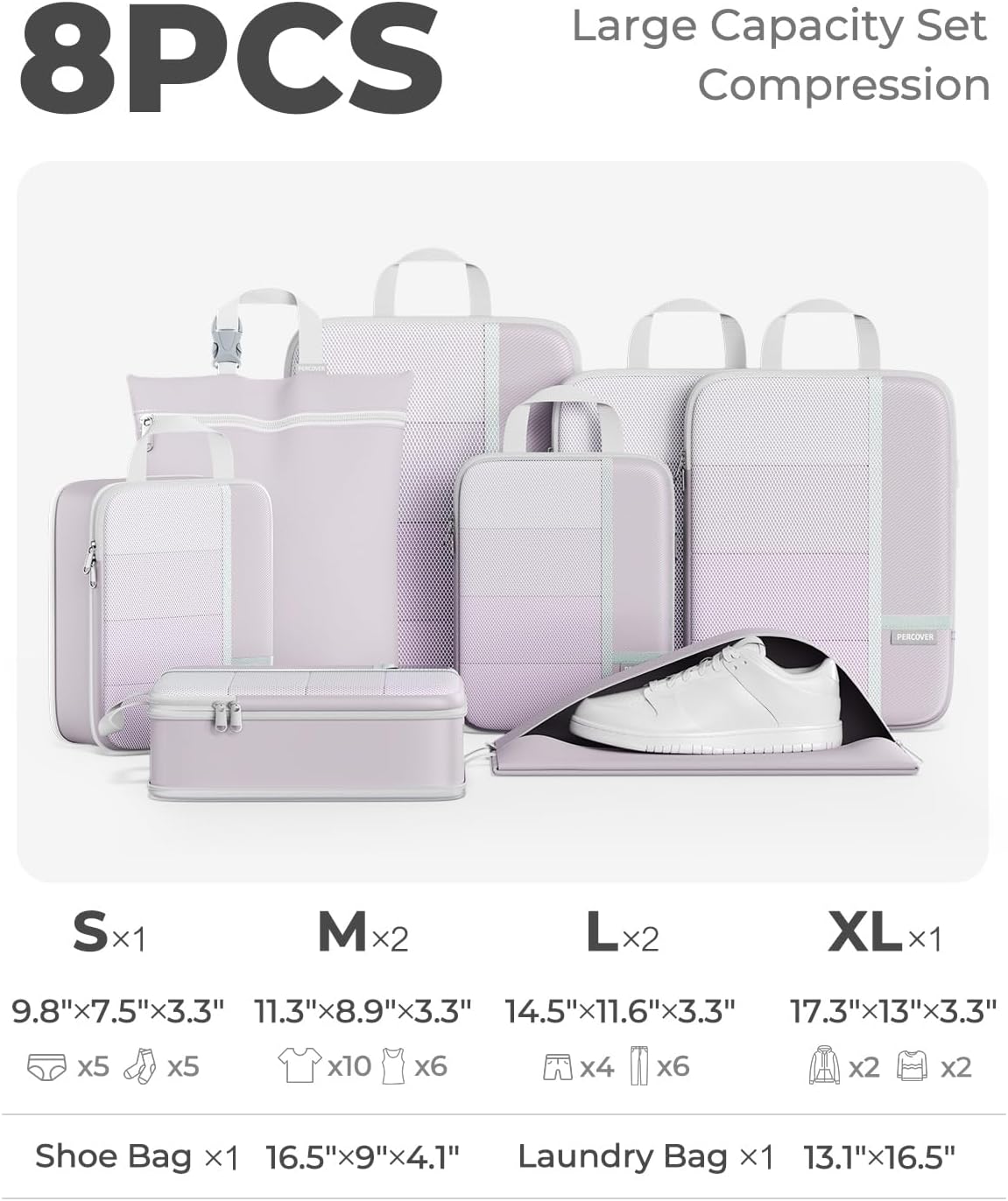 Percover Compression Packing Cubes for Travel, 6-Piece Structured Compression Organizer Set for Organized Packing & Carry-On Luggage, Pink