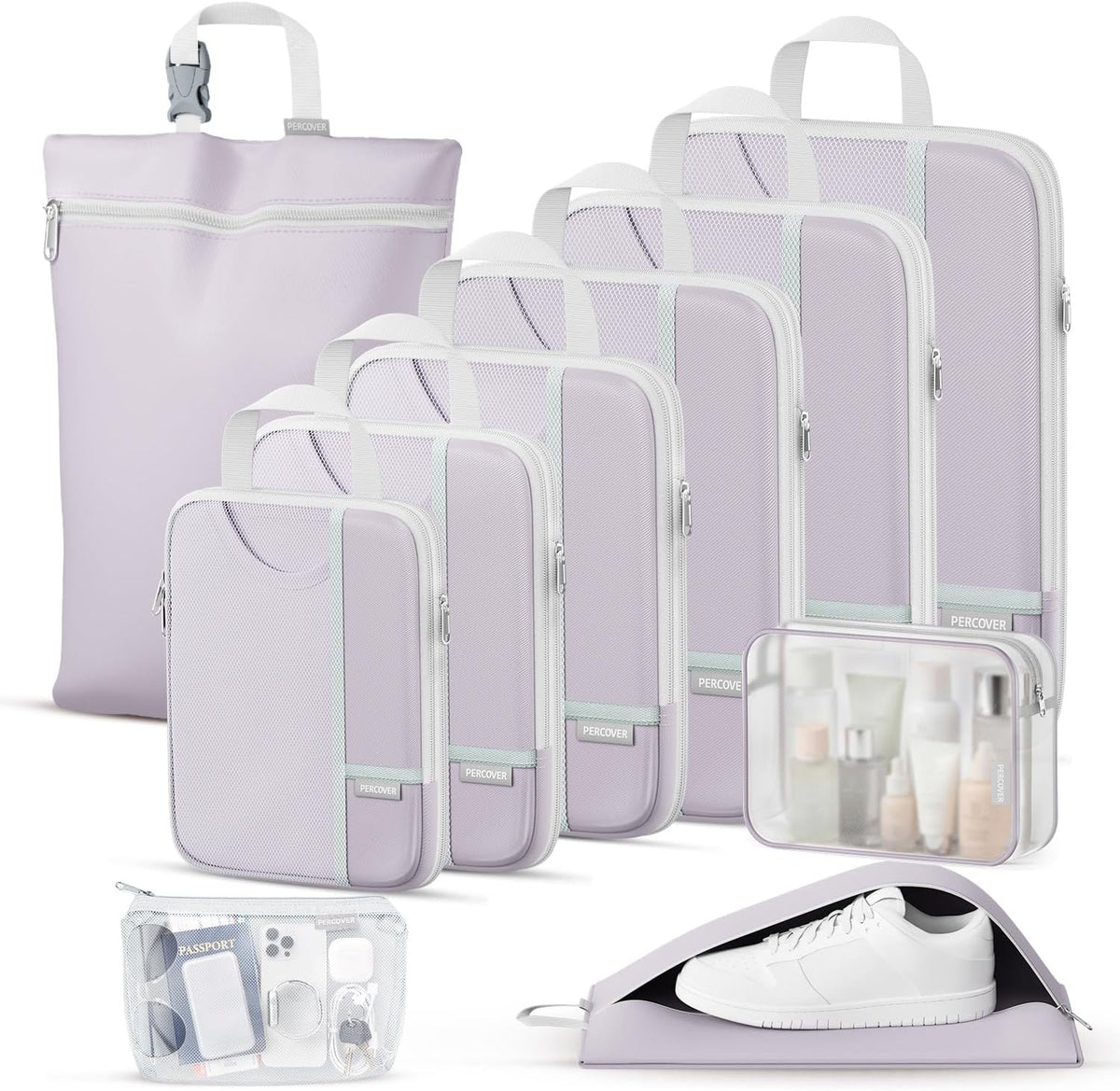Percover Compression Packing Cubes for Travel, 6-Piece Structured Compression Organizer Set for Organized Packing & Carry-On Luggage, Pink