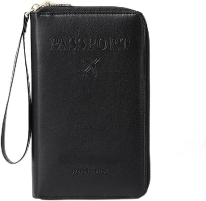 Multi-Functional RFID Passport Wallet, RFID Passport Holder for Travel, Travel Wallet for Women Men - ID Card Organizer with Anti-Theft, Slim Leather Cover for Credit Cards, Tickets, Cash (Blue-B)