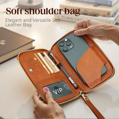 Multi-Functional RFID Passport Wallet, RFID Passport Holder for Travel, Travel Wallet for Women Men - ID Card Organizer with Anti-Theft, Slim Leather Cover for Credit Cards, Tickets, Cash (Blue-B)