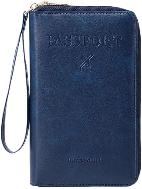 Multi-Functional RFID Passport Wallet, RFID Passport Holder for Travel, Travel Wallet for Women Men - ID Card Organizer with Anti-Theft, Slim Leather Cover for Credit Cards, Tickets, Cash (Blue-B)