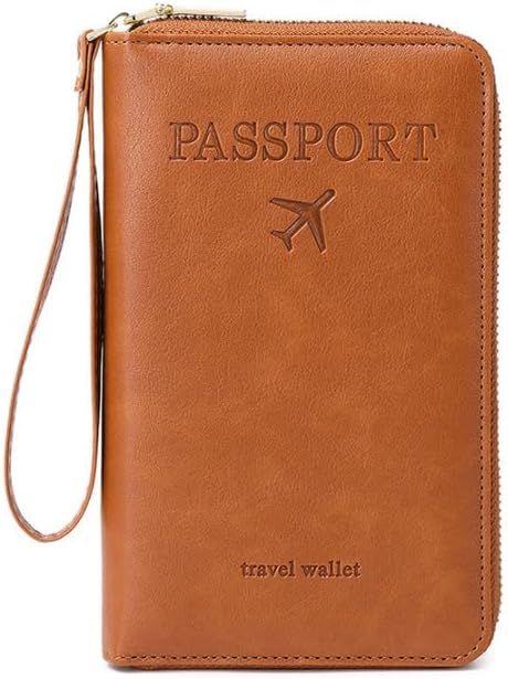 Multi-Functional RFID Passport Wallet, RFID Passport Holder for Travel, Travel Wallet for Women Men - ID Card Organizer with Anti-Theft, Slim Leather Cover for Credit Cards, Tickets, Cash (Blue-B)