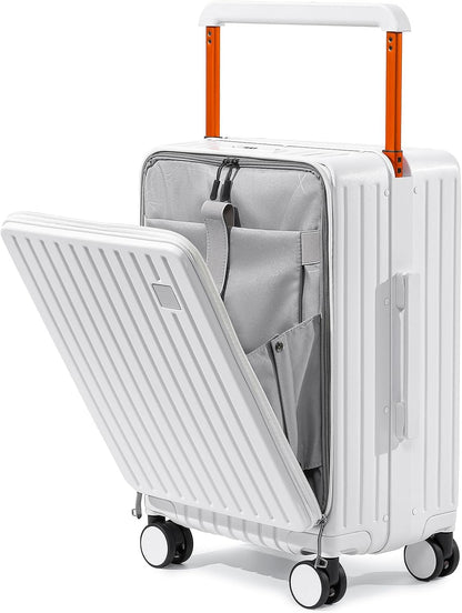 Hardshell Carry on Luggage with Front Pocket, Lightweight Hardside 20 Inch Suitcase with Spinner Wheels and TSA Lock (White, Carry on Luggage-20 Inch)