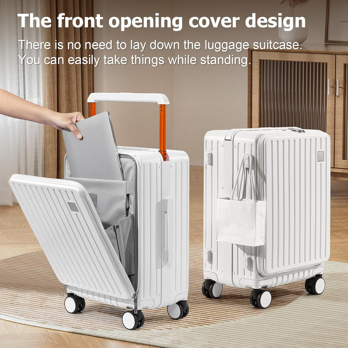 Hardshell Carry on Luggage with Front Pocket, Lightweight Hardside 20 Inch Suitcase with Spinner Wheels and TSA Lock (White, Carry on Luggage-20 Inch)