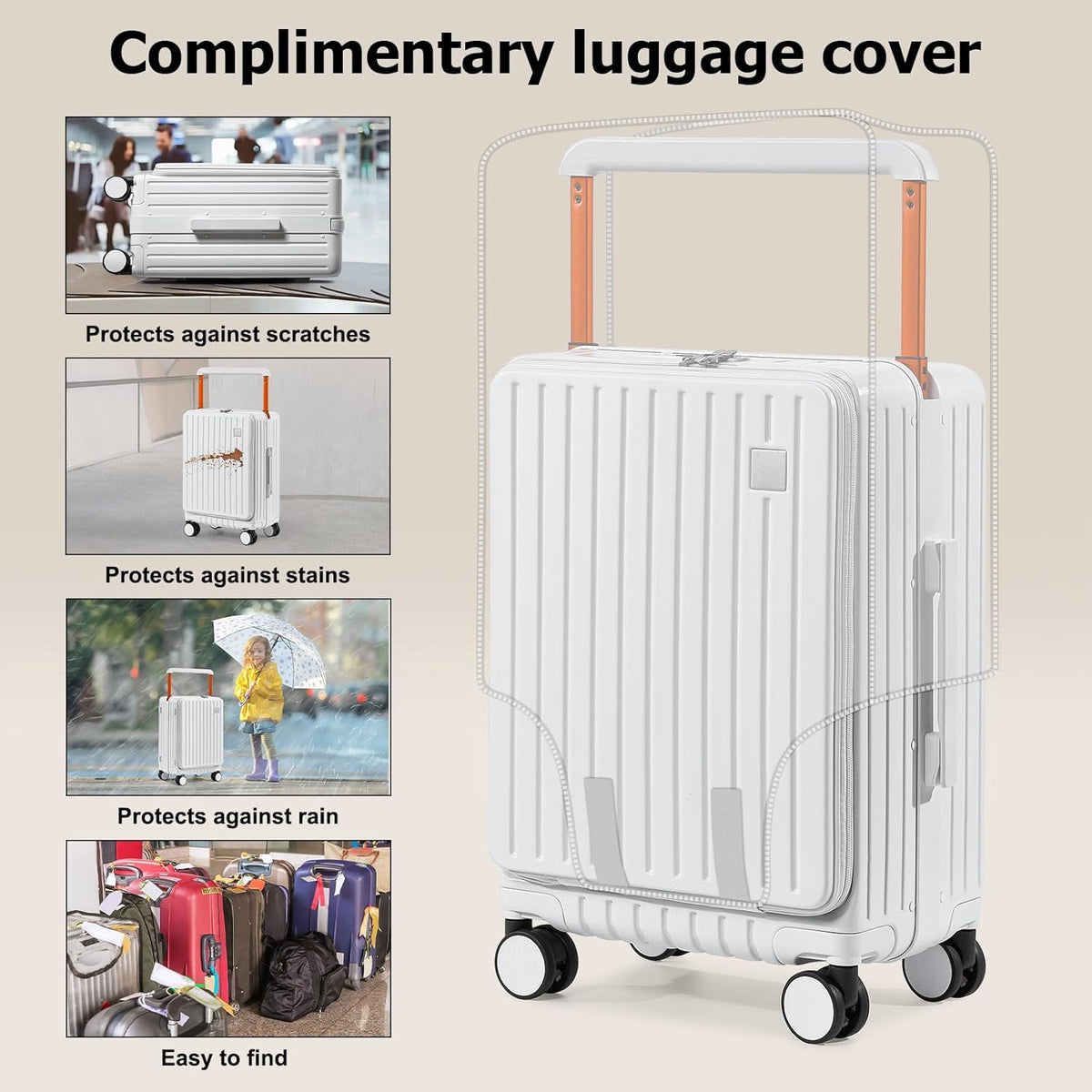 Hardshell Carry on Luggage with Front Pocket, Lightweight Hardside 20 Inch Suitcase with Spinner Wheels and TSA Lock (White, Carry on Luggage-20 Inch)